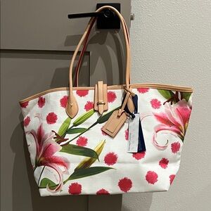 Floral Tote Bag with Pink and Green Accents